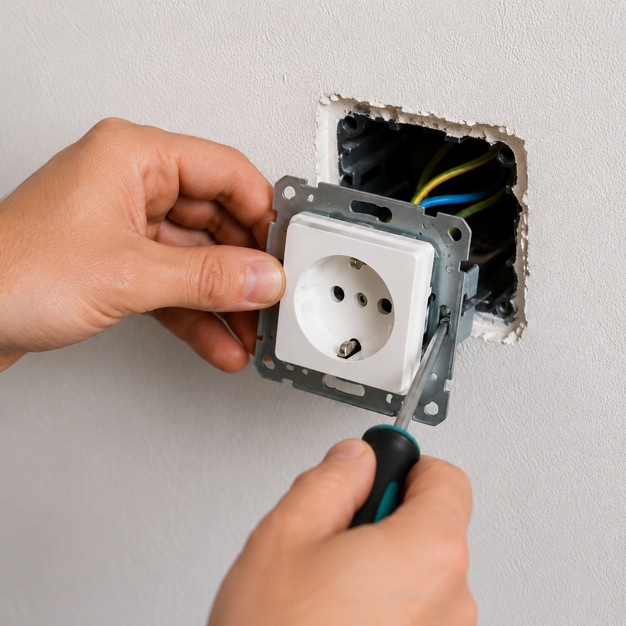 Fachgerechte Montage einer Steckdose in einer Wand